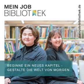 Foto Büchereipersonal mit Link zur Webseite Mein Job Bibliothek